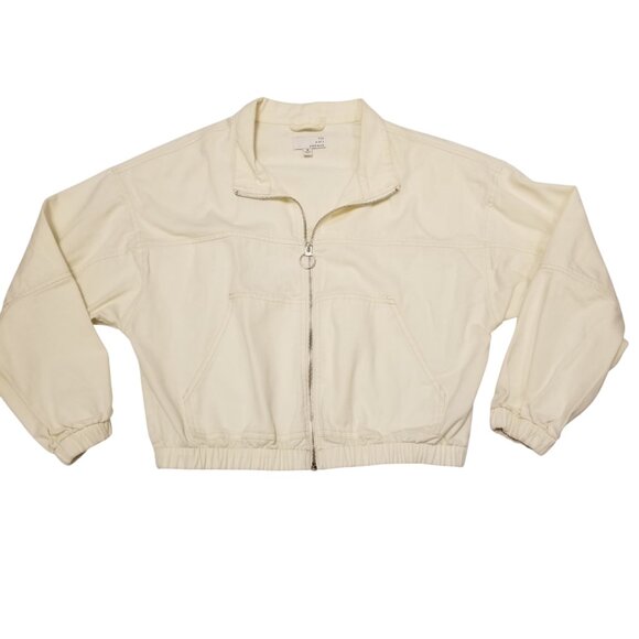 White 100% Cotton Jacket Cropped Baggy Fit Zip Sweater Medium Ten Sixty Sherman - Picture 1 of 11